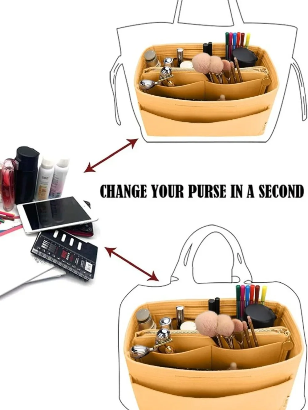 Felt Purse Organizer Insert | Tote Bag Shaper with 5 Sizes & Zipper Pouch